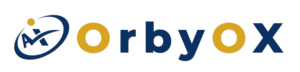 OrbyOx logo featuring an orbit-inspired icon and bold navy wordmark for an AI education brand.